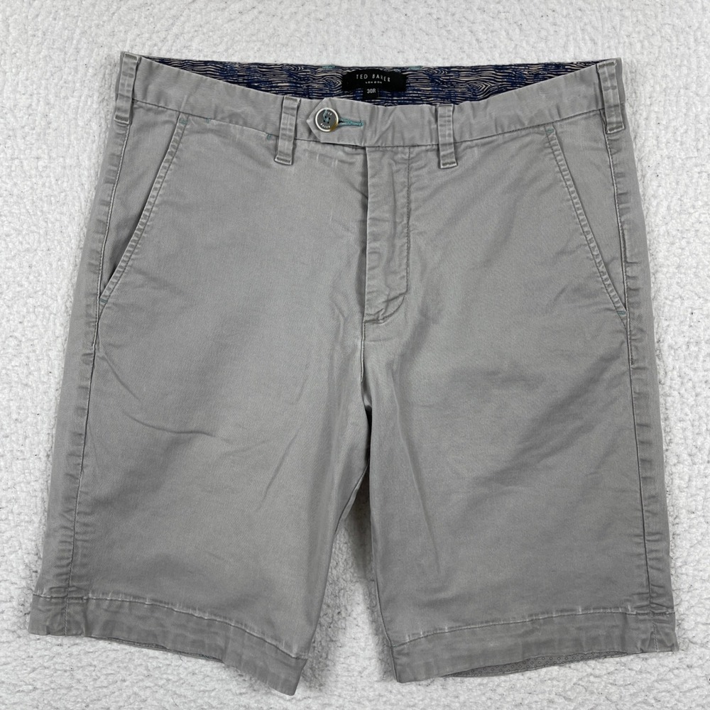 Ted Baker Chino Shorts Mens 30 Grey Cotton Blend Flat Front Designer Casual‎